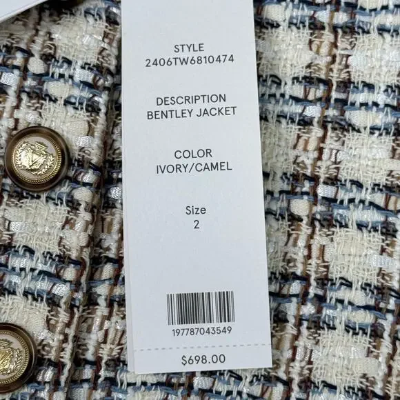 VERONICA BEARD Bentley Tweed Jacket Sz-2 Ivory/Camel 2406TW6810474 - Picture 11 of 16